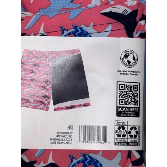 Members Mark Men's Resort Swim Trunks Coral Shark UPF 50+ Quick Dry 7" Inseam Lg - Picture 6 of 6